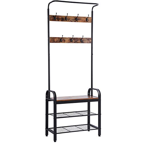 Ogrmar Vintage Coat Rack Shoe Bench, Hall Tree Entryway Storage Shelf