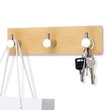 Tonlead Natural Wood Key Holder for Wall, Adhesive Key Hook Rack Stainless Steel