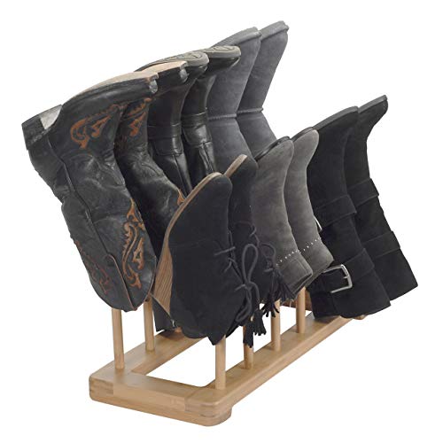 MobileVision Bamboo Boot Rack Free Standing Shoe Organizer, Holds 6 Pairs