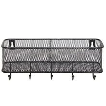 Modern Black Wall Mounted 5 Key Hook Rack with Metal Wire Mesh Mail Basket
