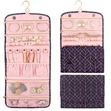 Travel Jewelry Organizer Foldable Hanging - Compact Portable Case Holder with Hanger for Rings Necklaces Bracelets Earrings Roll Display Bag Carrier for Daily Accessories for Journey Travel Women Gift