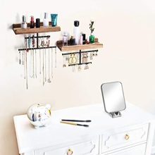 Keebofly Hanging Wall Mounted Jewelry Organizer with Rustic Wood Jewelry