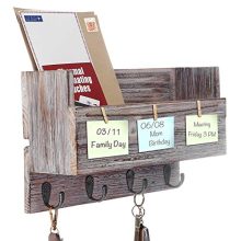 Kakivan Rustic Wood Wall 4 Key Holder Hooks Memo Clips, Entryway Organizer for Letter Mail Holder, Magazine Holder and More.