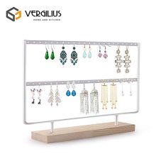 VERGILIUS Earrings Organizer Jewelry Display Wood Stand (44 Holes 2 Layers) (White)