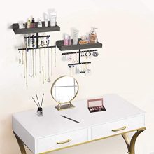 Biewoos Hanging Jewelry Organizer Wall Mounted with Rustic Wood Jewelry Holder