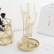 MyGift Gold-Tone Metal Cactus-Shaped Jewelry Tower
