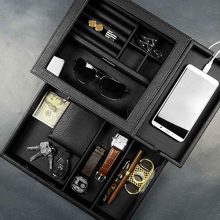 Lifomenz Co Mens Jewelry Box Valet Tray with Drawer and Charging Station