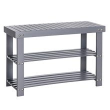 SONGMICS Bamboo 3-Tier Shoe Rack Bench, Shoe Organizer, Storage Shelf
