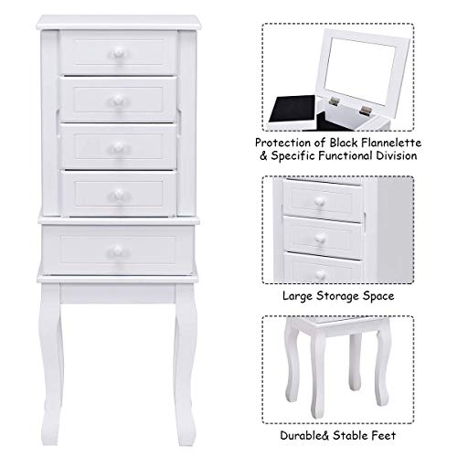 Giantex Jewelry Cabinet Armoire with 5 Drawers, Storage Chest Stand Large Bottom