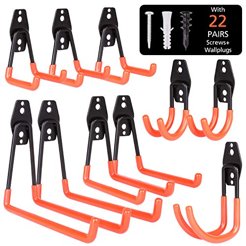 BRIGENIUS Garage Hooks, 10-Pack Steel Garage Storage Hooks Utility