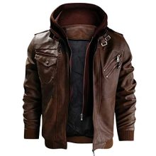 Men's Vintage Removable Hooded Slim Motorcycle Casual Stand Collar