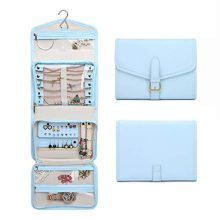 ESTARER Travel Jewelry Organizer Roll,Jewelry Storage Bag for Rings,Bracelets,Brooches,Earrings,Necklaces,Blue