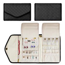 Teamoy Jewelry Travel Organizer, Quilted Jewelry Roll Storage Bag for Necklace, Earrings, Bracelets, Rings, Brooches and More, Black