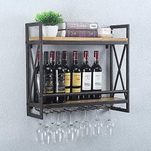 Industrial Wine Racks Wall Mounted with 7 Stem Glass Holder,23.6in Rustic Metal