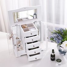 SONGMICS Wooden Jewelry Box Large Organizer with Clear Acrylic Doors