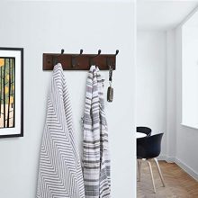 SONGMICS Wooden Wall-Mount Coat Rack with 4 Metal Hooks