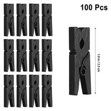 VOSAREA 100PCS Mini Paper Clips,Wooden Utility Clips Versatile Clothespin Clips Picture Photo Cable Pictures Organizer Clips for Hanging Photos Painting Artwork (Black)