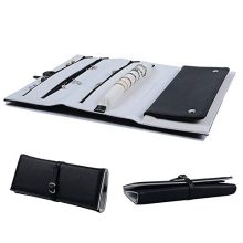 ONLVAN Travel Jewelry Roll Leather Travel Jewelry Case Bag Soft Travel Jewelry Organizer Storage (Black)