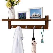 LANGRIA Coat Rack Shelf, Coat Rack Wall-Mounted Bamboo Wooden Hook Rack