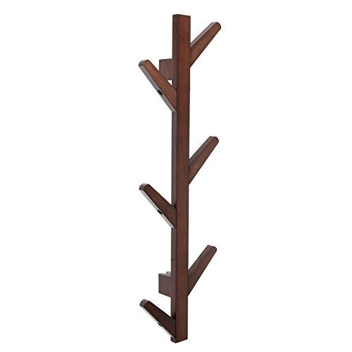 Modern Brown Bamboo Wall Mounted 6 Hook Hanging Storage Organizer