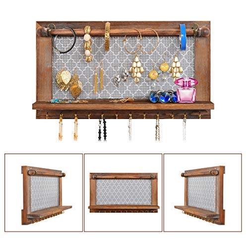 ASHLEYRIVER Wall Mounted Rustic Wood Jewelry Organizer Holder
