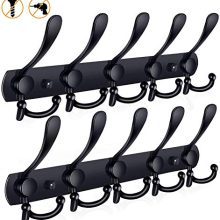 Oyydecor Wall Mounted Coat Rack, 2 Pack 5 Tri Hooks Heavy Duty Stainless Steel