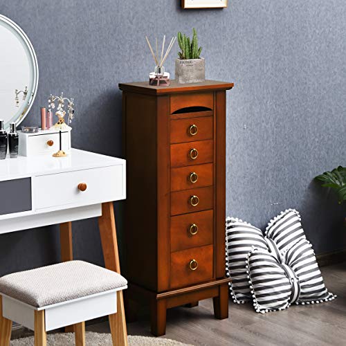 Giantex Jewelry Cabinet with Top Compartment, 6 Drawers & 2 Side Doors