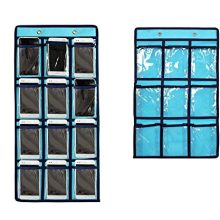 NIMES Hanging Closet Underwear Sock Storage Over The Door Jewelry Organizer Clear Pockets (BLUE-12 & 9 Pockets Pack)