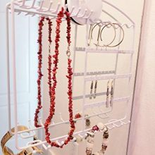 Jewelry organizer earring necklace bracelet holder hanging wall mount mirror storage (white)