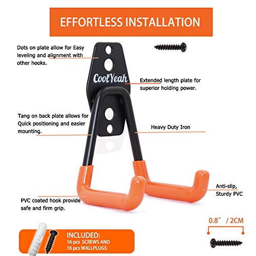 CoolYeah Steel Garage Storage Utility Double Hooks, Heavy Duty