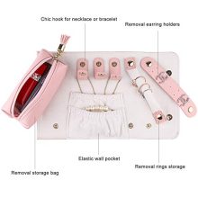 JIDUO Travel Jewelry Organizer Roll Foldable Faux Leather Small Jewelry Case