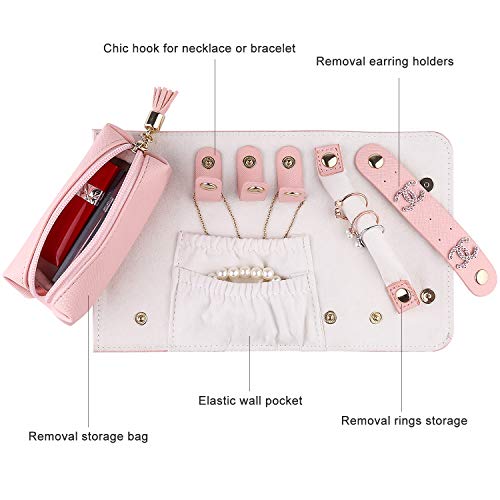 JIDUO Travel Jewelry Organizer Roll Foldable Faux Leather Small Jewelry Case