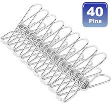 NORTHERN BROTHERS Clothes pins 40 Pack,2 Inch Multi-Purpose Stainless Steel Wire,Cord Clothes Pins Utility Clips,Hooks for Home/Office