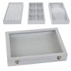 VIEFIN Stackable Jewelry Tray with Lid, Velvet Earring Drawer Insert Display Show Case, Dresser Organizer for Ring Stud, Necklace Holder Storage Box Chest,Grey 4 in 1(with lid)