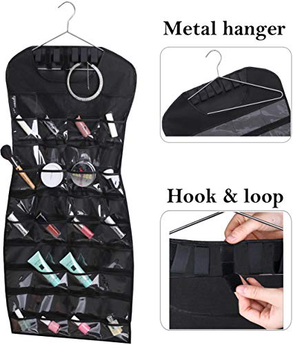MISSLO Dual Sided Hanging Jewelry Organizer with 40 Pockets and 24 Hook