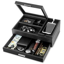 Lifomenz Co Mens Jewelry Box Valet Tray with Drawer and Charging Station