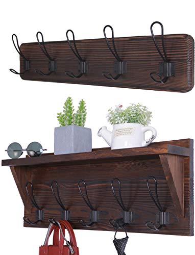 Set of 2 Entryway Coat Rack Wall Mounted with Shelf Rustic Coat Hooks