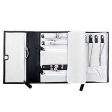 ONLVAN Leather Travel Jewelry Case Roll Bag Soft Travel Jewelry Organizer Storage for Necklace, Earrings, Rings, Bracelet (Triple Fold 8.26"×6.29"×1.18"/ Black)