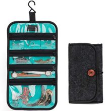 PACMAXI Travel Jewelry Organizer Roll for Necklace, Earrings, Rings, Bracelets, Hanging Jewelry Bag with Zippered Compartments