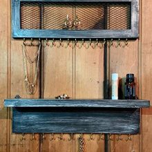 North Corner Hanging Jewelry Organizer with Shelf Two Piece Rustic Wood