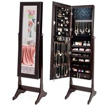 Best Choice Products 6-Tier Standing Mirror Lockable Storage Organizer Cabinet Armoire w/LED Lights - Espresso