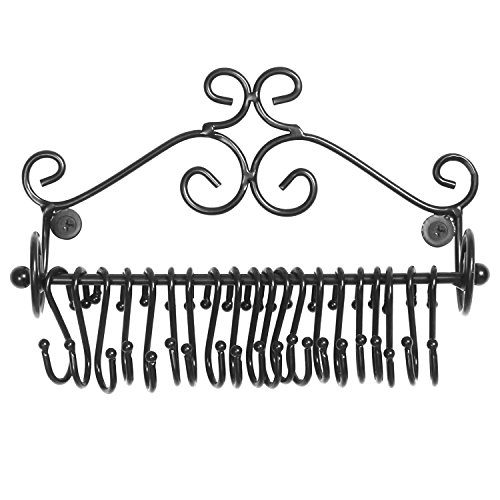 MyGift Wall Mounted Black Metal Scrollwork Design Jewelry Storage Organizer