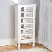 Elegant Ava Jewelry Armoire with Mirror, 6 Drawers, 16 Necklace Hooks – White Finish