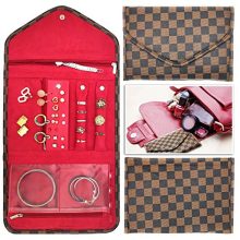 Nobix Travel Jewelry Organizer Roll Foldable Jewelry Case for Journey - Rings, Necklaces, Bracelets, Earrings (Brown)