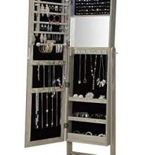 Abington Lane Standing Jewelry Armoire - Lockable Cabinet Organizer with Full Length Mirror and LED Lights - (Heathered Wood Finish)