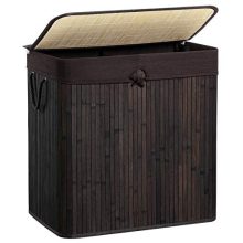 SONGMICS Large Laundry Hamper with Lid, Two-Section Bamboo Laundry Basket Sorter, 40 Gal (151L) with Liner and Handles, Rectangular, Brown ULCB65BR
