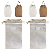 MCleanPin Double Laundry Hamper with 4 Removable Laundry Bags，2 Pack Collapsible Laundry Sorters with Sorting Card, 2 Section Dirty Clothes Hamper Dorm Room for College,Beige