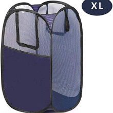 GANAMODA Mesh Laundry PopUp Hamper - Foldable Pop-Up Mesh Hamper with Reinforced Carry Handles, Collapsible for Storage and Easy to Open, Portable XL Blue