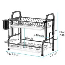 Dish Drying Rack, GSlife 2 Tier 304 Stainless Steel Dish Rack with Utensil Holder