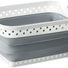 HOMZ Rectangle, White and Grey Collapsible Plastic Laundry Basket, 10.5" x 24.25" x 17.5" (Folds Down to 3.5")